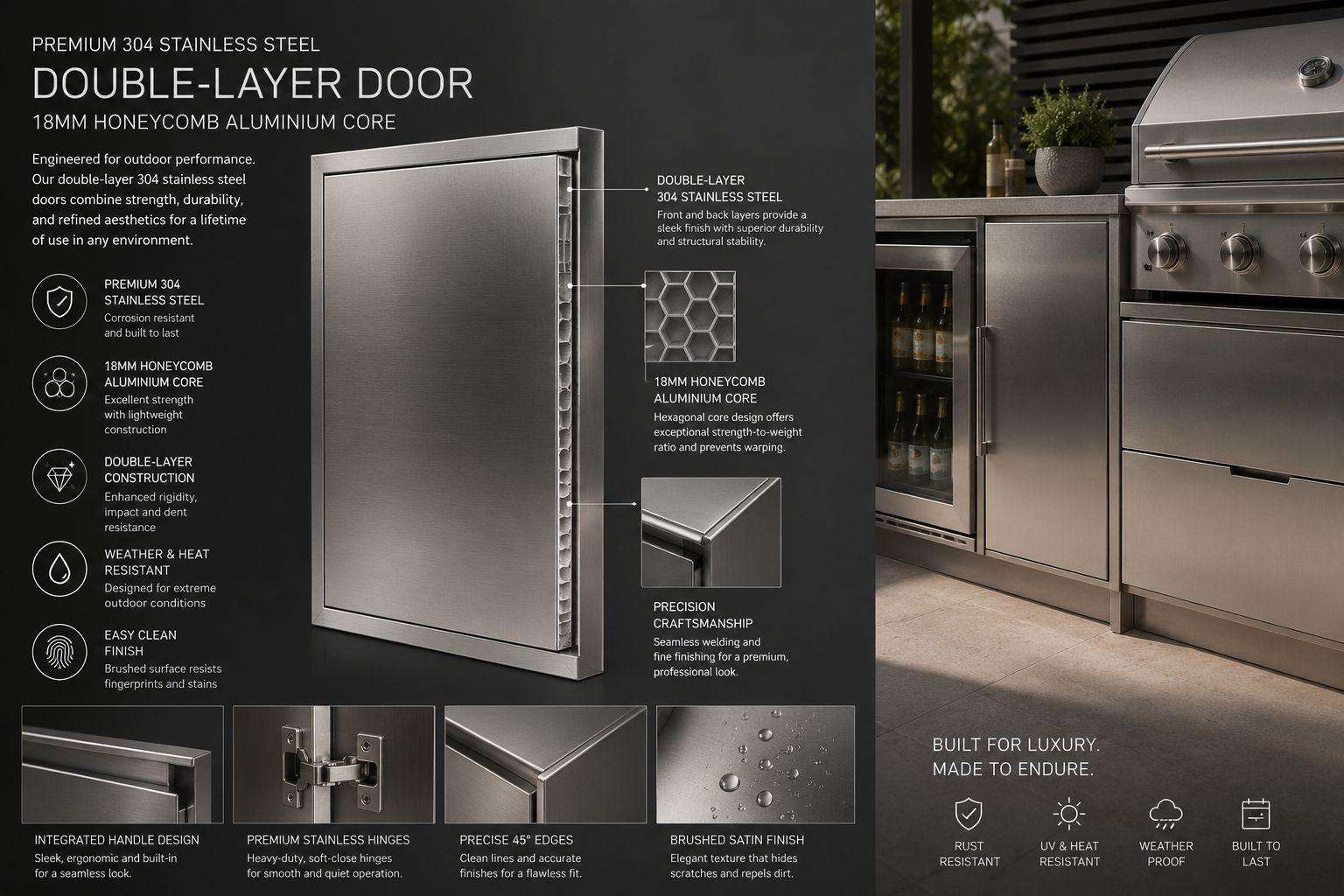 Double-layer 304 stainless steel cabinet with 18mm honeycomb aluminium core